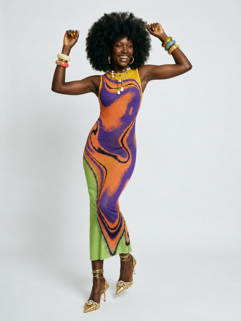 Vibrant Striped Knit Maxi Dress