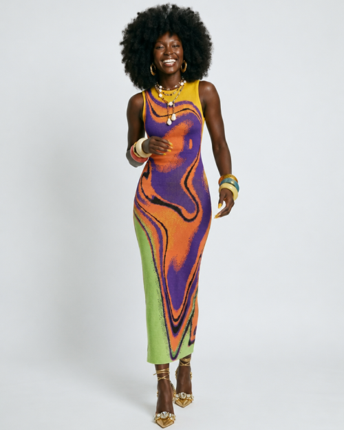 Vibrant Striped Knit Maxi Dress